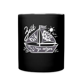 Segelboot Motiv mit Segel und Sonne - Tasse einfarbig - Schwarz - Vorne