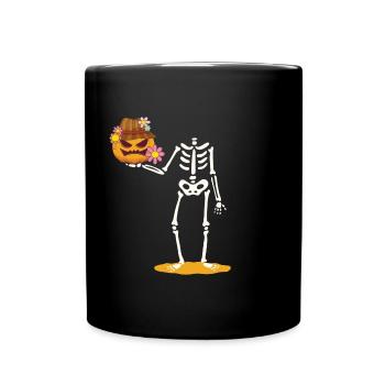 Kürbis Skelett Halloween Flower Power - Tasse einfarbig - Schwarz - Vorne