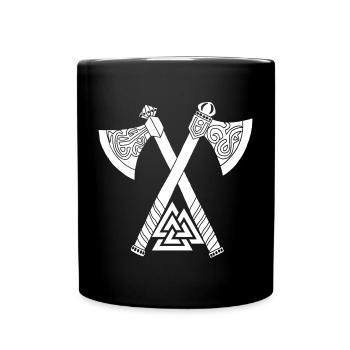 Haches et symbole viking blanc - Mug uni - noir - Devant