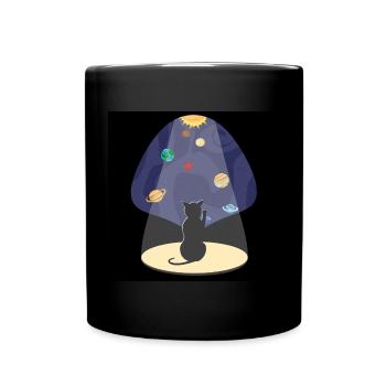 Chat mignon dans l’espace avec des planètes - Mug uni - noir - Devant