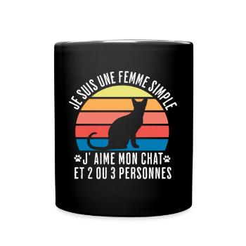Chat j'aime mon chat humour femme cadeau chat - Mug uni - noir - Devant