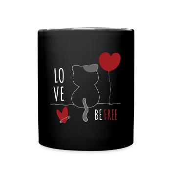 Katze mit Herz Katzenliebe Tierliebe Katzen - Tasse einfarbig - Schwarz - Vorne