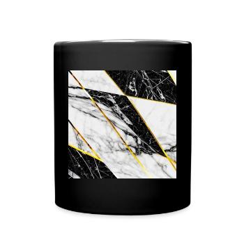 Marble Black White Gold Mosaic Geometric - Full Colour Mug - black - Front