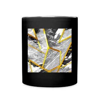 Marble Black and White Gold Texture - Full Colour Mug - black - Front