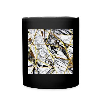 Marble Black White Gold Texture - Full Colour Mug - black - Front