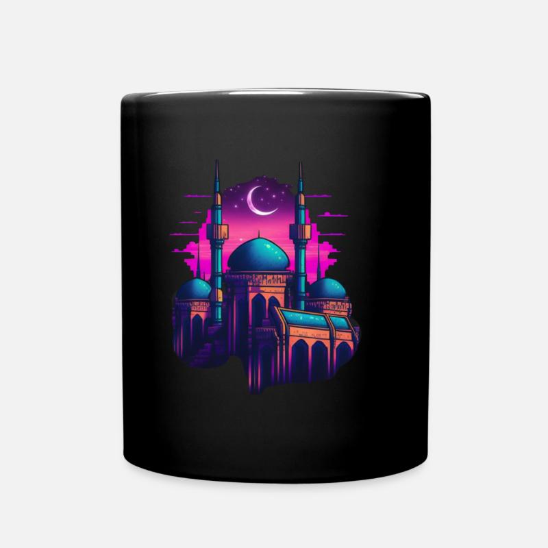 Arabian Cybernights Synthwave Mosque at Night - Tasse einfarbig - Schwarz
