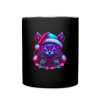 Christmas Synthwave Kitty - Full Colour Mug - black - Front