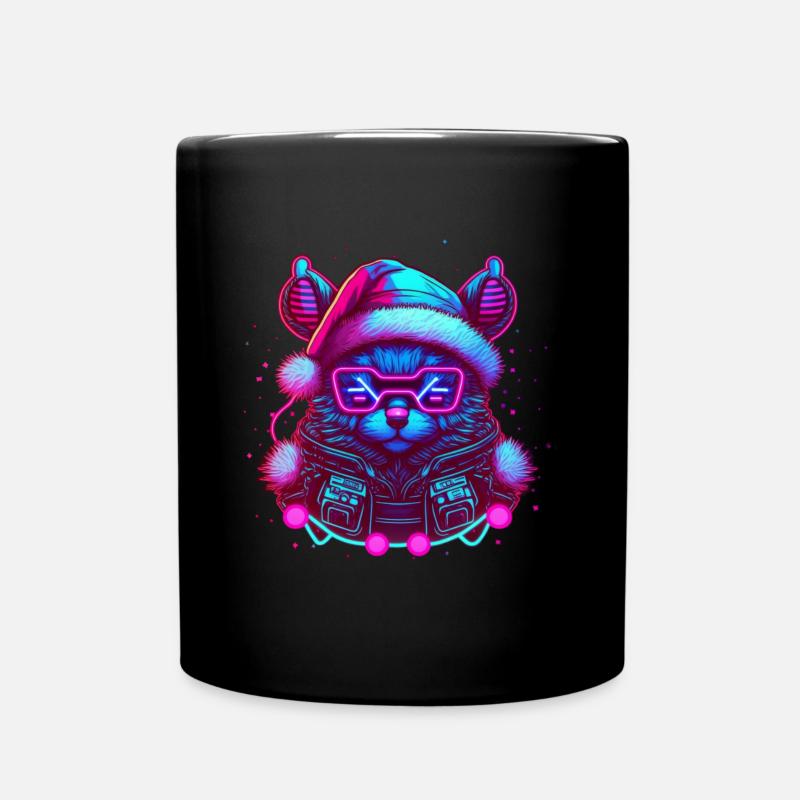 Christmas Synthwave Kitty - Tasse einfarbig - Schwarz