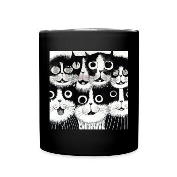 Black and white cats smiling, illustration - Full Colour Mug - black - Front