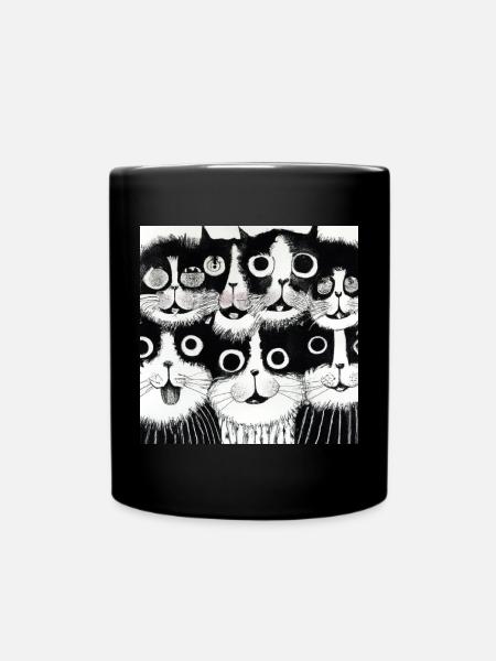 Chats noirs et blancs souriants, illustration - Mug uni - noir
