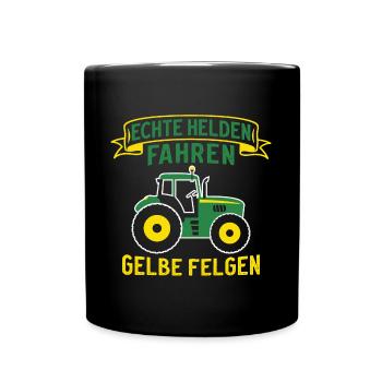 landwirt traktor echte helden fahren gelbe felgen - Tasse einfarbig - Schwarz - Vorne
