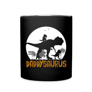 Daddysaurus T Rex Dinosaurier Papa Saurus - Tasse einfarbig - Schwarz - Vorne
