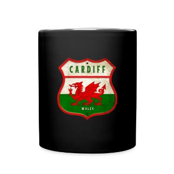Cardiff Wales Wappen Flaggen Design - Tasse einfarbig - Schwarz - Vorne