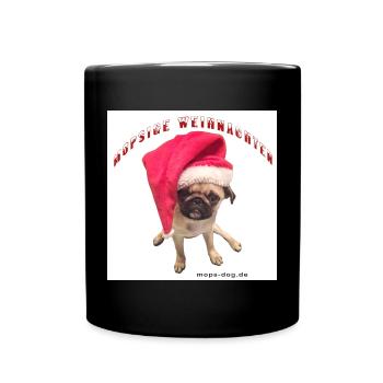 Weihnachtshund mit Hausschmuck - Tasse einfarbig - Schwarz - Vorne