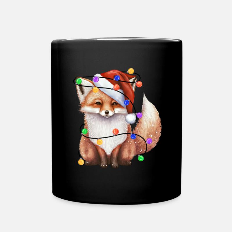 Fuchs mit Weihnachtmütze und Lichter - Tasse einfarbig - Schwarz
