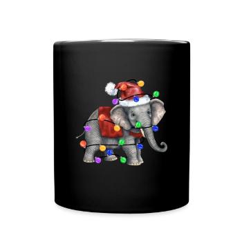 Elephant with Christmas hat and lights - Full Colour Mug - black - Front