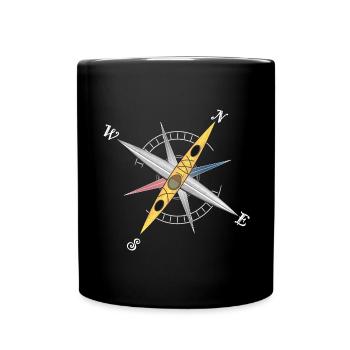 Cool kayak design with compass rose, yellow kayak - Full Colour Mug - black - Front