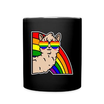 Regenbogen Lgbt Cool Lama Gleichberechtigung Herz - Tasse einfarbig - Schwarz - Vorne