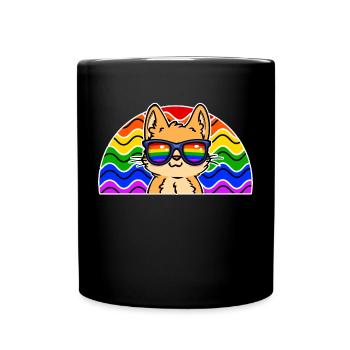 Rainbow Gay Proud Lgbt Cool Cat Sexuality - Full Colour Mug - black - Front