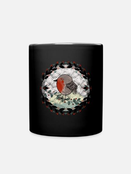 Rotkehlchen Illustration - Tasse einfarbig - Schwarz