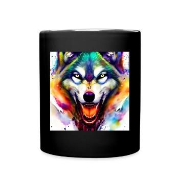 Wolfskopf Bunt Aquarell - Tasse einfarbig - Schwarz - Vorne