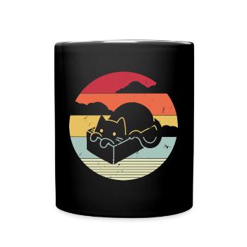 Lustige Katze im Retro-Stil - Tasse einfarbig - Schwarz - Vorne