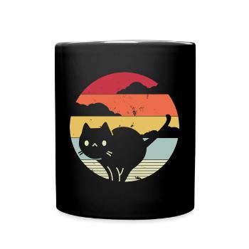 Lustige Katze im Retro-Stil - Tasse einfarbig - Schwarz - Vorne