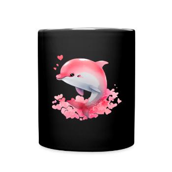 Dolphin Valentine's Day Gift - Full Colour Mug - black - Front