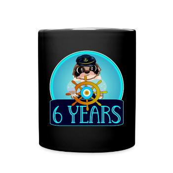 6th birthday - sloth kids sailing - Full Colour Mug - black - Front