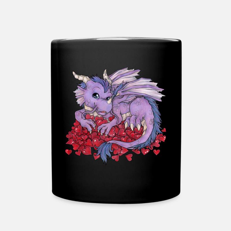 Niedlicher Drache mit Schatz aus Herzen Valentin - Tasse einfarbig - Schwarz