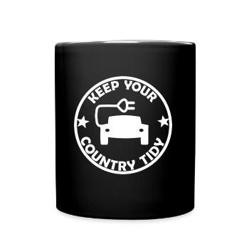 Der E Auto Umweltsticker - Tasse einfarbig - Schwarz - Vorne