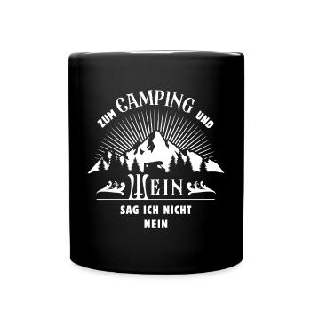 Camping und Wein - Wohnmobil- Camper - Spruch - Tasse einfarbig - Schwarz - Vorne
