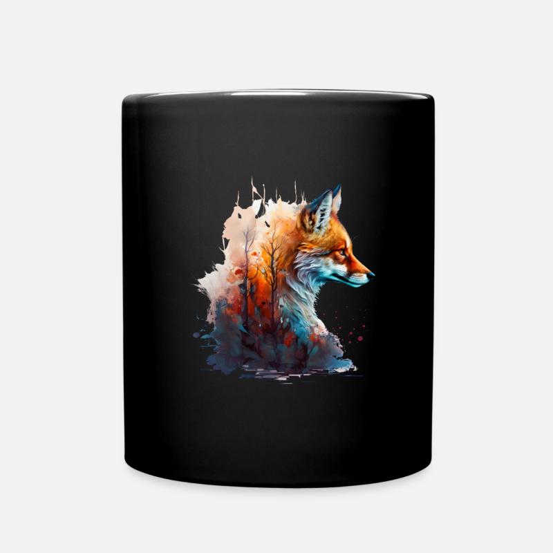 Abstrakter Fuchskopf der aus einem Wald ragt - Tasse einfarbig - Schwarz