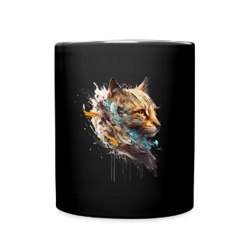Mignon gros chat dans le profil latéral - Mug uni - noir - Devant