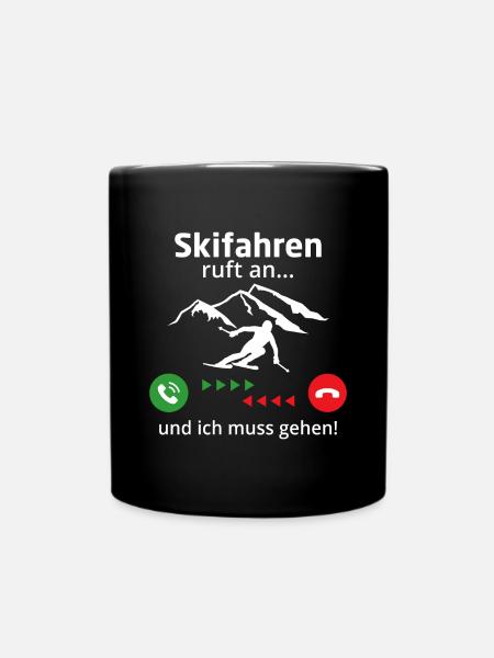Skifahren ruft an und ich muss gehen - Tasse einfarbig - Schwarz