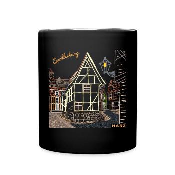 Quedlinburg Strichzeichnung, Harz, Deutschland - Tasse einfarbig - Schwarz - Vorne