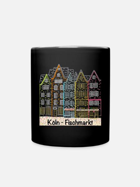 Marché aux poissons de Cologne, Allemagne, dessin au trait - Mug uni - noir