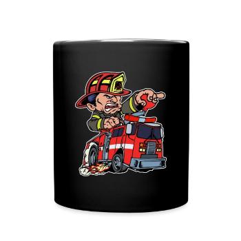 Feuerwehr Feuerwehrmann Lebensretter Feuerwehrauto - Tasse einfarbig - Schwarz - Vorne