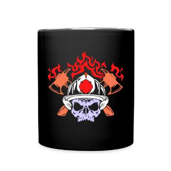 Firefighter helmet fire brigade fire protection fire burning - Full Colour Mug - black - Front