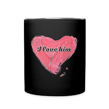 I love him | Liebe | Valentinstag - Tasse einfarbig - Schwarz - Vorne