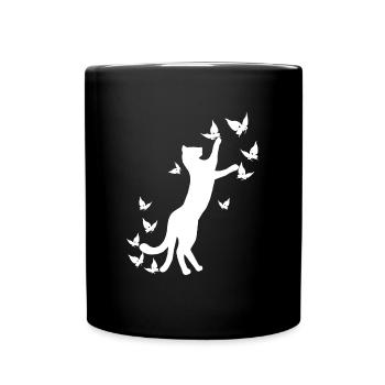 nekomata hell, Kätzchen, schmetterlinge - Tasse einfarbig - Schwarz - Vorne