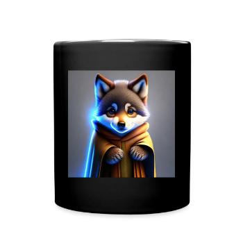 Fantasy baby wolf in golden brown robe - Full Colour Mug - black - Front