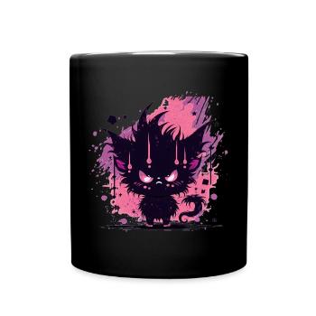 Niedliche Dämonenkatze - Ästhetische Anime Katze - Tasse einfarbig - Schwarz - Vorne