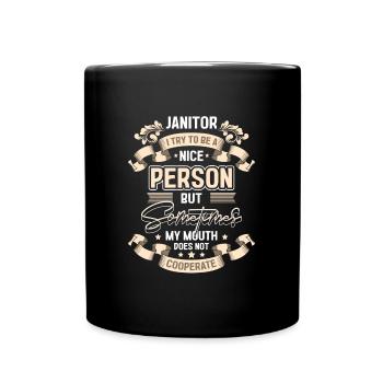 Poubelles à balai et seau de gardien - Mug uni - noir - Devant