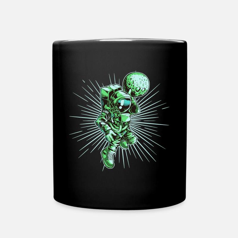Astronaut Basketball Moon - Full Colour Mug - black
