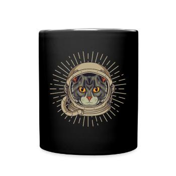 Raumfahrer Katze - Tasse einfarbig - Schwarz - Vorne