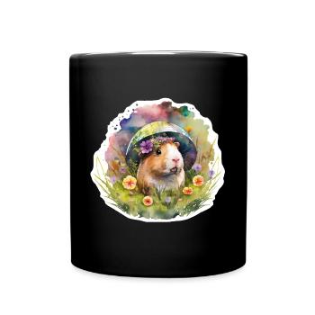 Meerschweinchen in Blumenwiese - Tasse einfarbig - Schwarz - Vorne