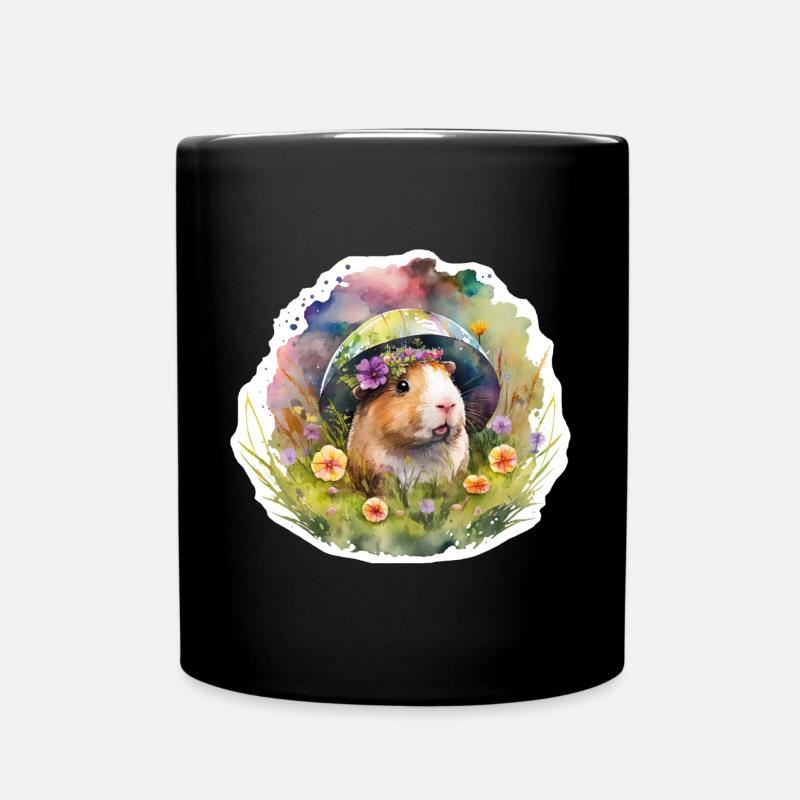 Guinea pigs in flower meadow - Full Colour Mug - black