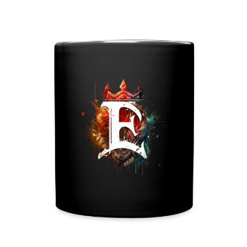 Cooler Graffiti Buchstabe E bunt mit Krone 👑 - Tasse einfarbig - Schwarz - Vorne
