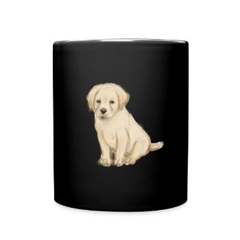 Beige-Welpen-Skizze in Aquarell - Tasse einfarbig - Schwarz - Vorne